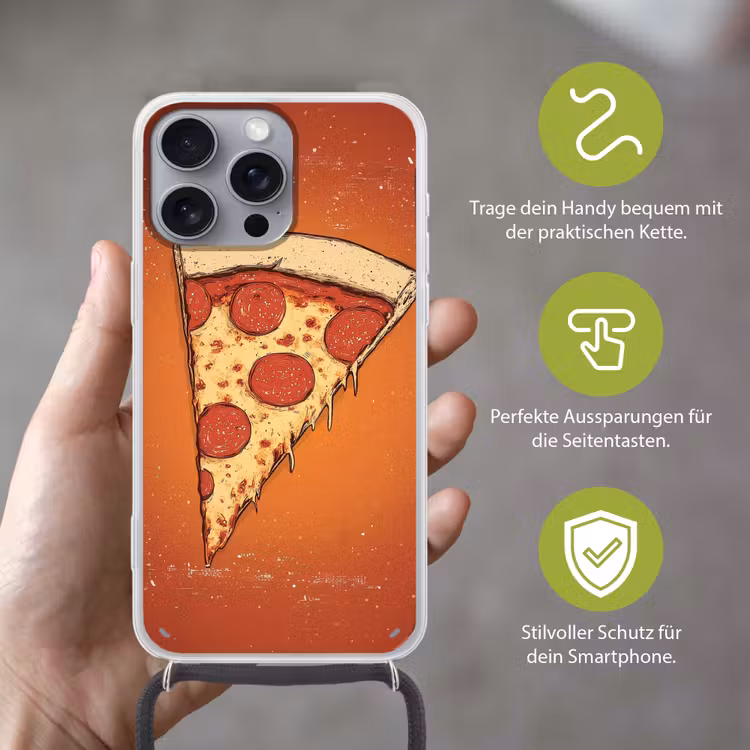 Pizza - Kaas - Rood - Pepperoni Hoesje iPhone 16 Pro Max met koord klein -sfeer2_DE