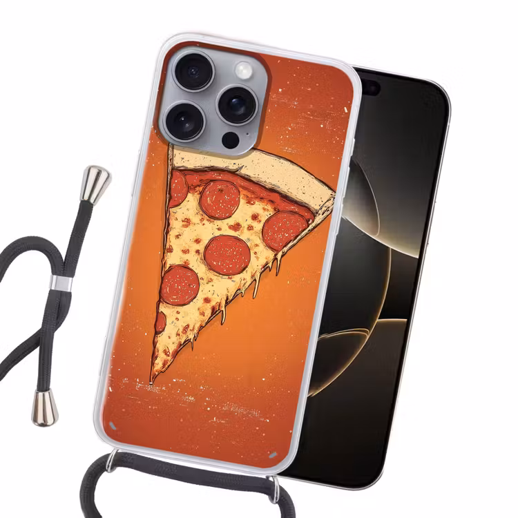 Pizza - Kaas - Rood - Pepperoni Hoesje iPhone 16 Pro Max met koord klein -sfeer1