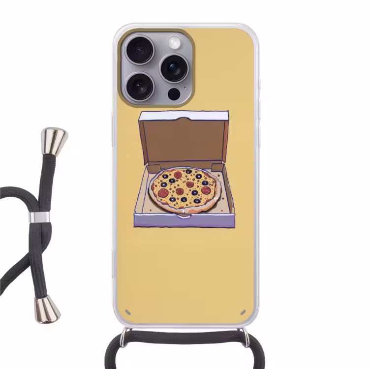 Pizza - Doos - Salami - Illustratie Hoesje iPhone 16 Pro Max met koord klein -3d