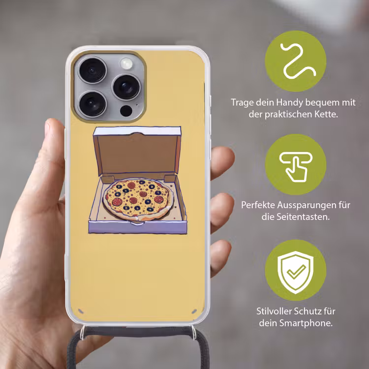 Pizza - Doos - Salami - Illustratie Hoesje iPhone 16 Pro Max met koord klein -sfeer2_DE
