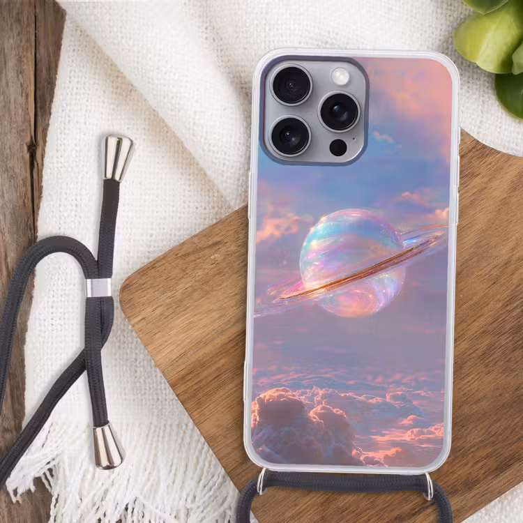 Planeet - Lucht - Wolken - Pasteltinten Hoesje iPhone 16 Pro Max met koord klein -sfeer4