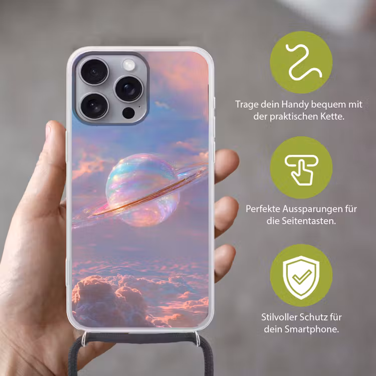 Planeet - Lucht - Wolken - Pasteltinten Hoesje iPhone 16 Pro Max met koord klein -sfeer2_DE