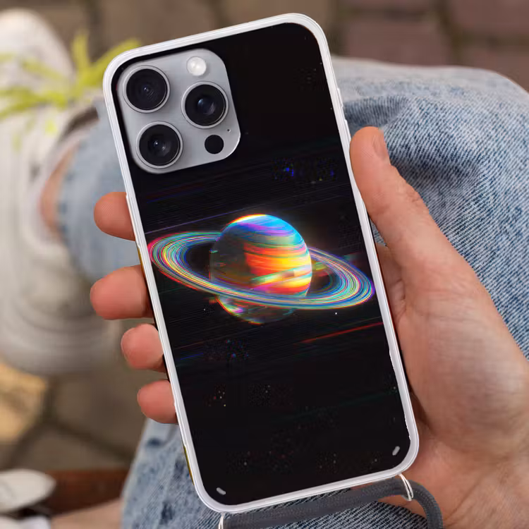 Planeet - Cirkel - Kleurrijk Hoesje iPhone 16 Pro Max met koord klein -sfeer3