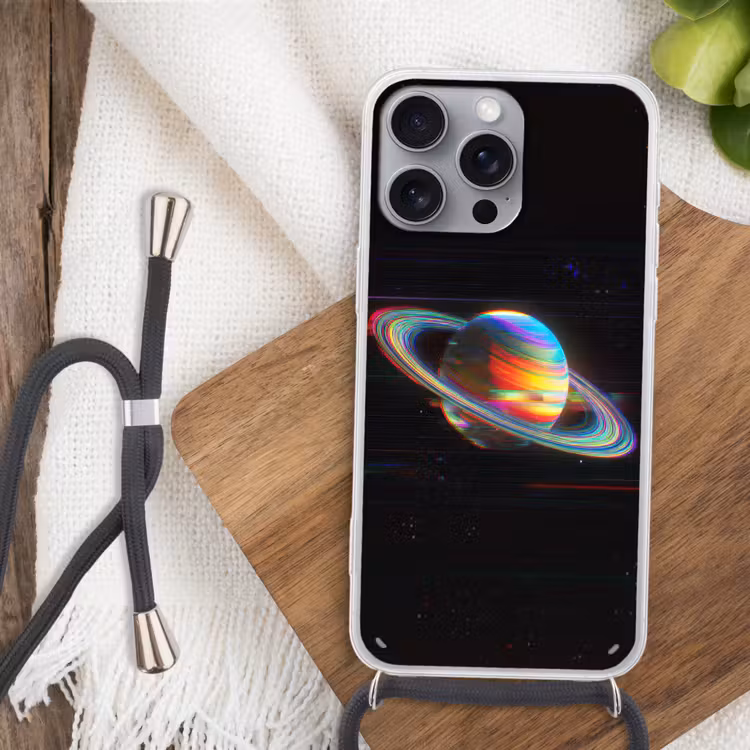 Planeet - Cirkel - Kleurrijk Hoesje iPhone 16 Pro Max met koord klein -sfeer4