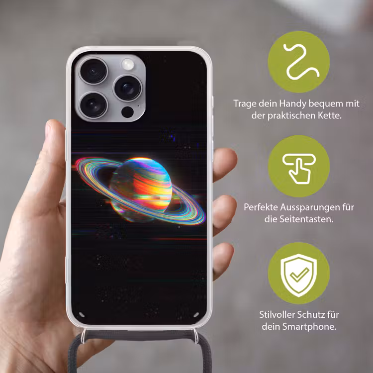 Planeet - Cirkel - Kleurrijk Hoesje iPhone 16 Pro Max met koord klein -sfeer2_DE