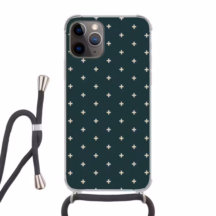 Plusjes patroon - Groen - Wit - Print Hoesje iPhone 12 Pro met koord klein -3d