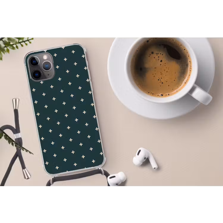 Plusjes patroon - Groen - Wit - Print Hoesje iPhone 12 Pro met koord klein -oordop