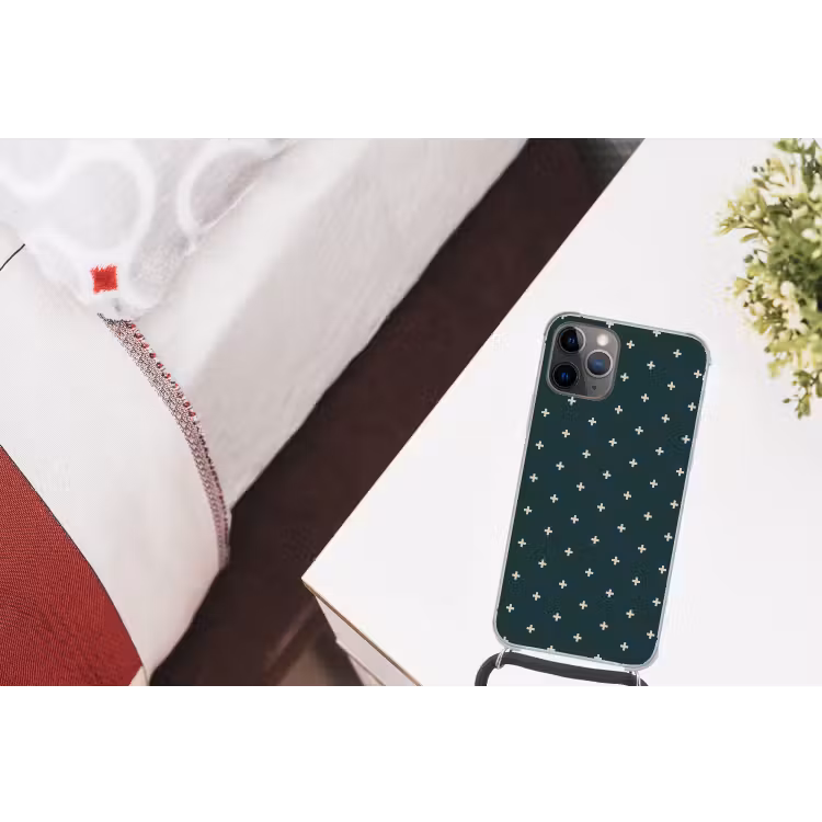 Plusjes patroon - Groen - Wit - Print Hoesje iPhone 12 Pro met koord klein -kamer