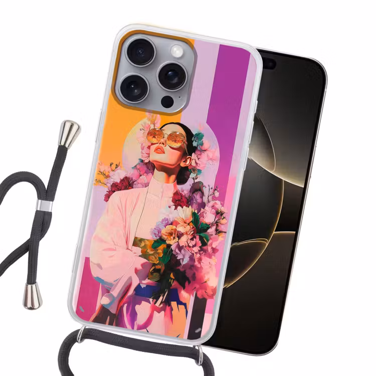 Portret - Vrouw - Abstract - Bloemen Hoesje iPhone 16 Pro Max met koord klein -sfeer1