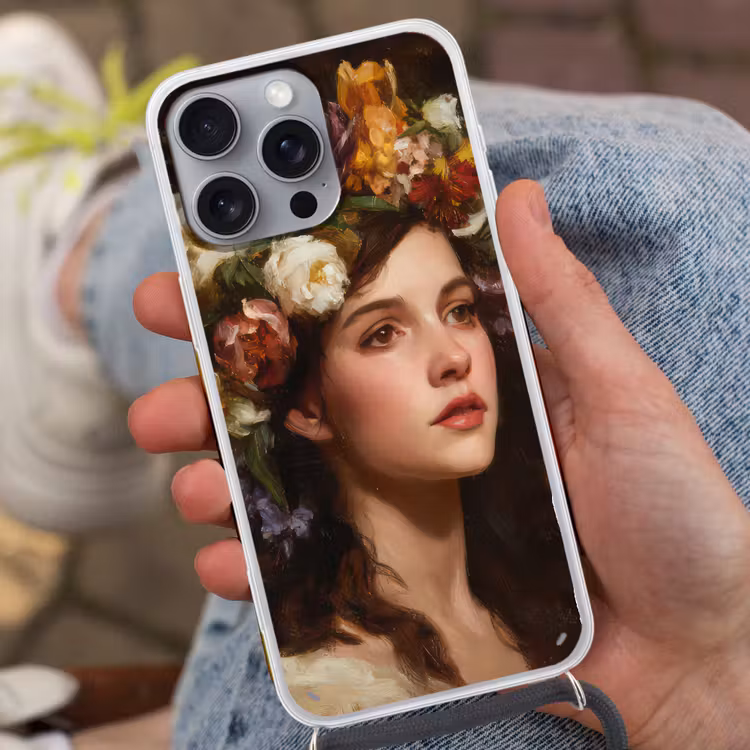 Portret - Vrouw - Bloemen Hoesje iPhone 16 Pro Max met koord klein -sfeer3