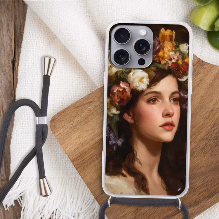 Portret - Vrouw - Bloemen Hoesje iPhone 16 Pro Max met koord klein -sfeer4
