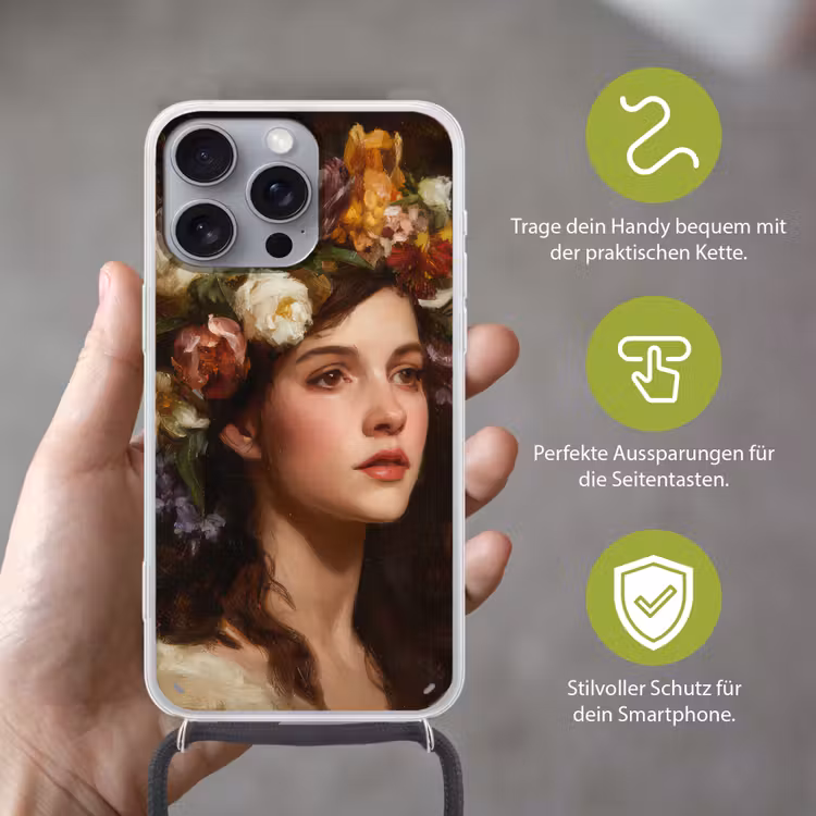 Portret - Vrouw - Bloemen Hoesje iPhone 16 Pro Max met koord klein -sfeer2_DE