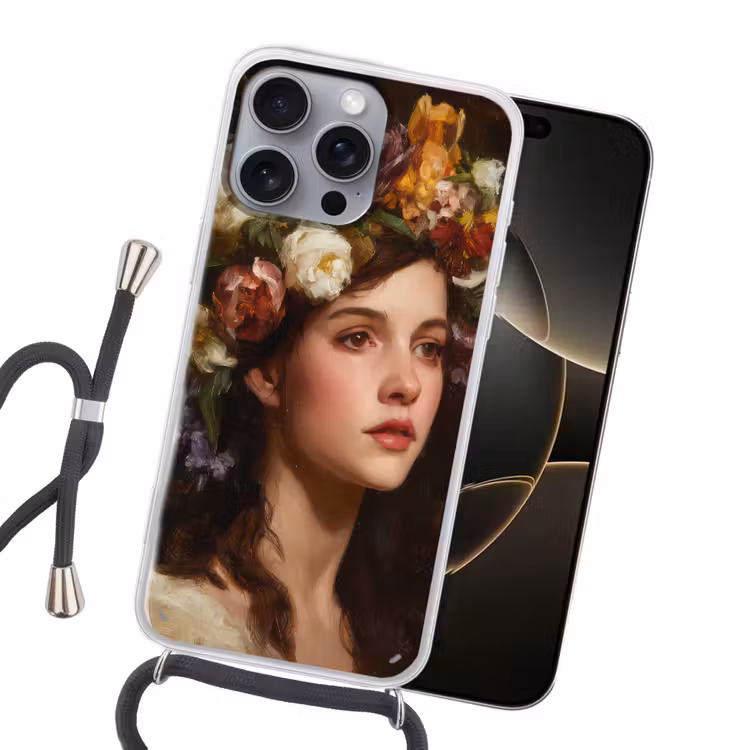 Portret - Vrouw - Bloemen Hoesje iPhone 16 Pro Max met koord klein -sfeer1