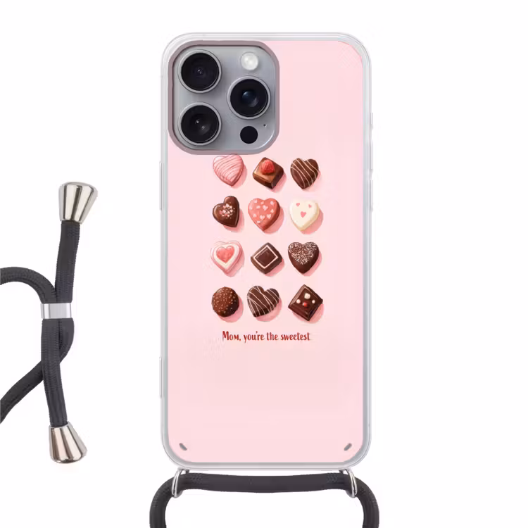 Chocolaatjes - Hartvormig - Liefste Hoesje iPhone 16 Pro Max met koord klein -3d
