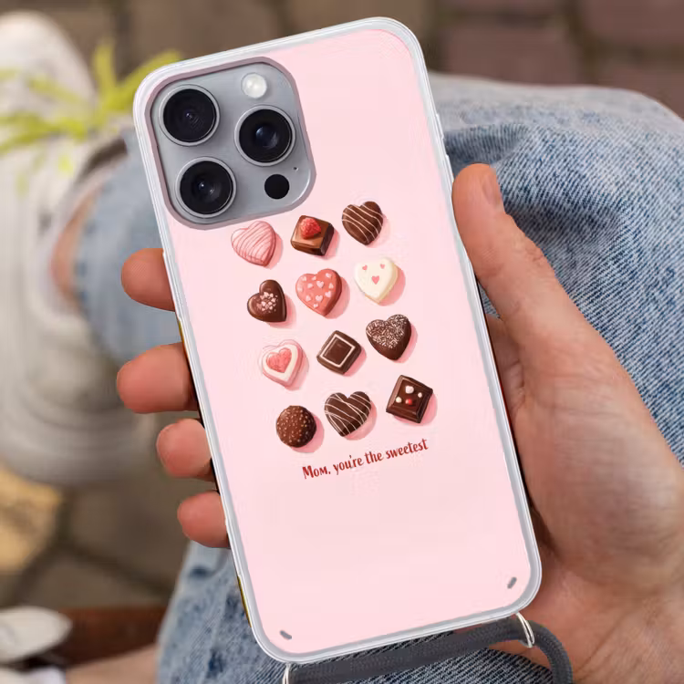 Chocolaatjes - Hartvormig - Liefste Hoesje iPhone 16 Pro Max met koord klein -sfeer3