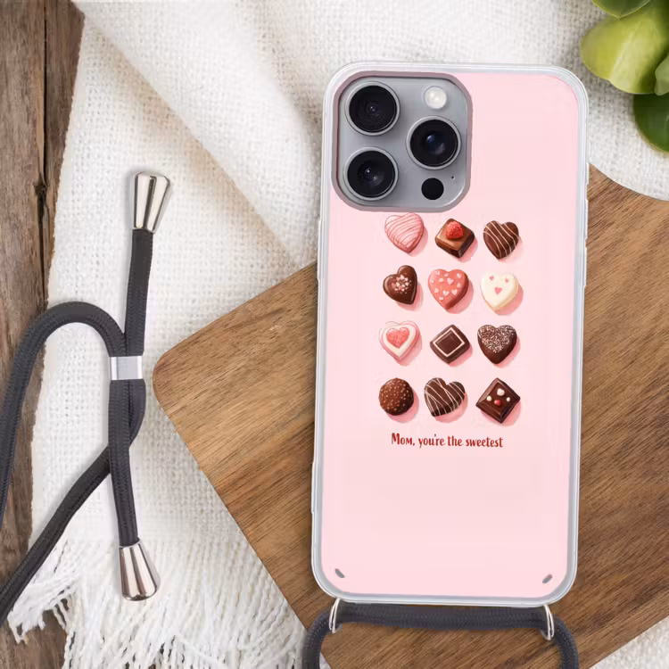 Chocolaatjes - Hartvormig - Liefste Hoesje iPhone 16 Pro Max met koord klein -sfeer4