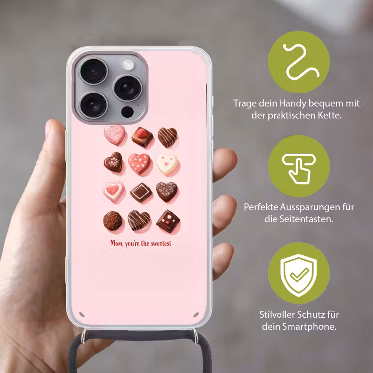 Chocolaatjes - Hartvormig - Liefste Hoesje iPhone 16 Pro Max met koord klein -sfeer2_DE