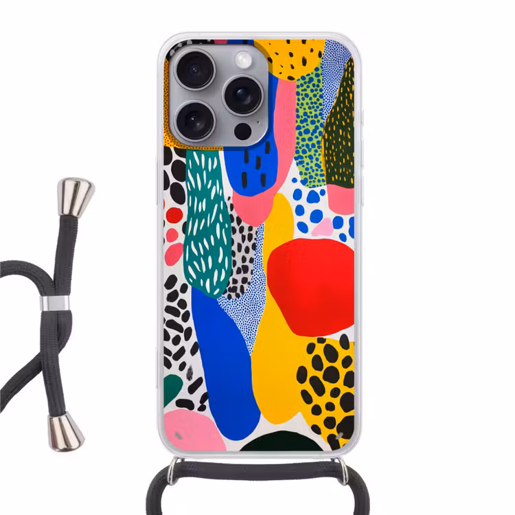 Stippen - Vormen - Modern - Kleuren Hoesje iPhone 16 Pro Max met koord klein -3d
