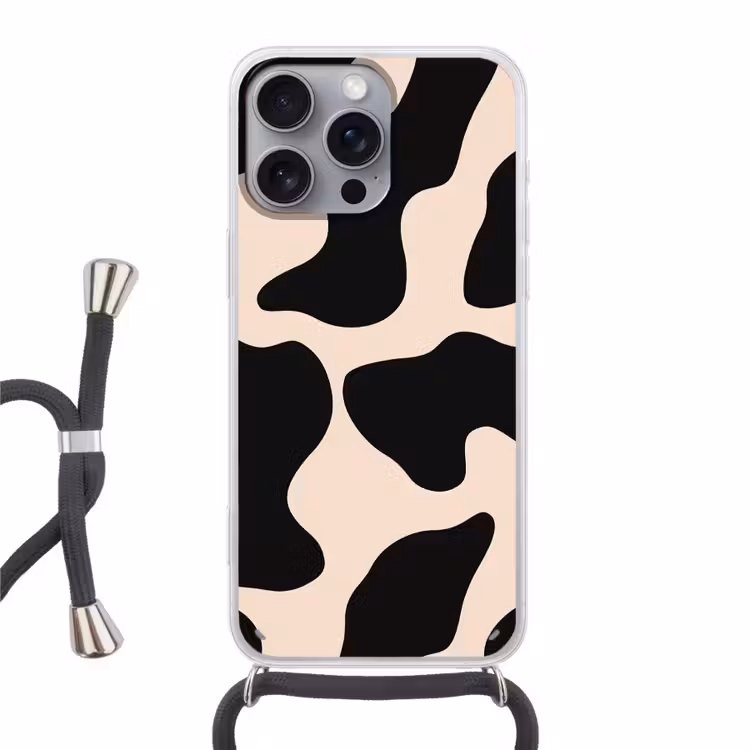 Vlekkenpatroon - Koe - Beige Hoesje iPhone 16 Pro Max met koord klein -3d