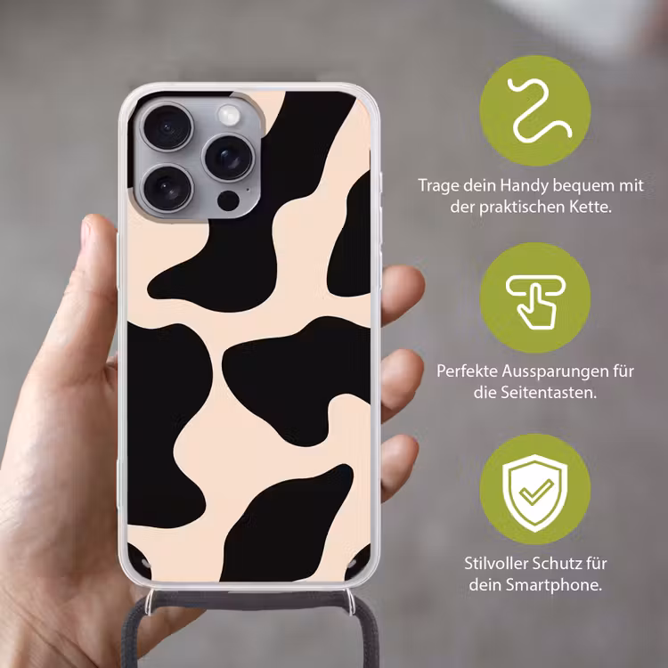 Vlekkenpatroon - Koe - Beige Hoesje iPhone 16 Pro Max met koord klein -sfeer2_DE