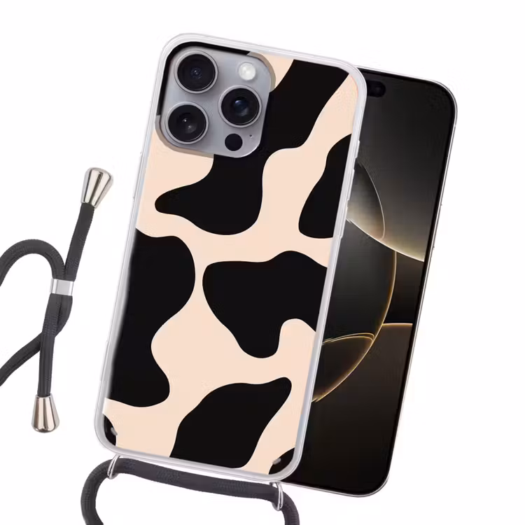 Vlekkenpatroon - Koe - Beige Hoesje iPhone 16 Pro Max met koord klein -sfeer1