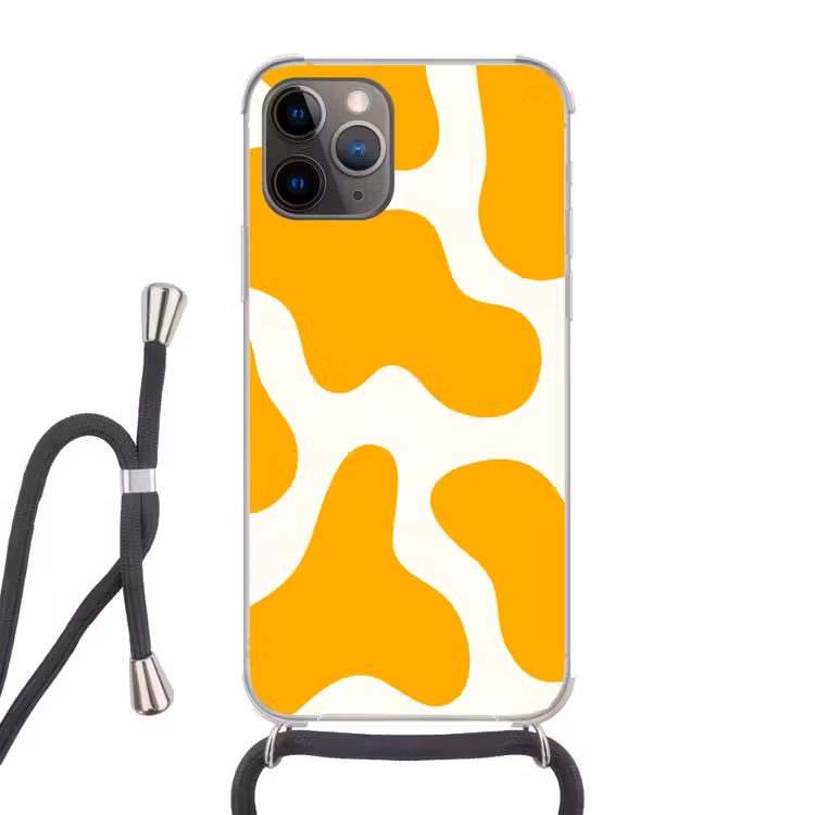 Vlekken patroon - Wit - Geel - Minimalistisch Hoesje iPhone 12 Pro met koord klein -3d