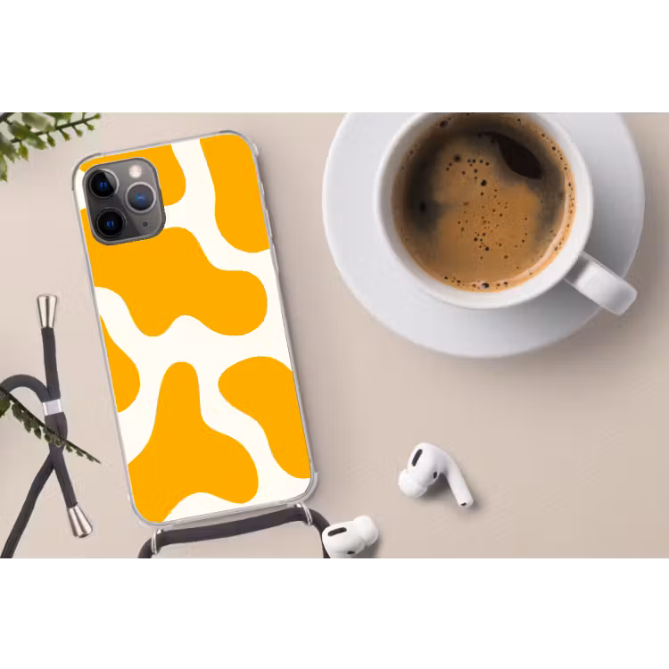 Vlekken patroon - Wit - Geel - Minimalistisch Hoesje iPhone 12 Pro met koord klein -oordop