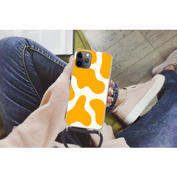 Vlekken patroon - Wit - Geel - Minimalistisch Hoesje iPhone 12 Pro met koord klein -hand