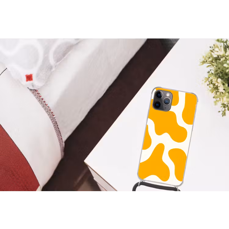 Vlekken patroon - Wit - Geel - Minimalistisch Hoesje iPhone 12 Pro met koord klein -kamer