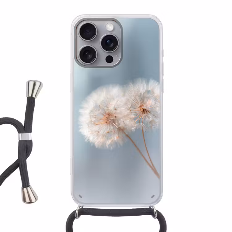 Paardenbloemen - Pluisjes - Wit Hoesje iPhone 16 Pro Max met koord klein -3d