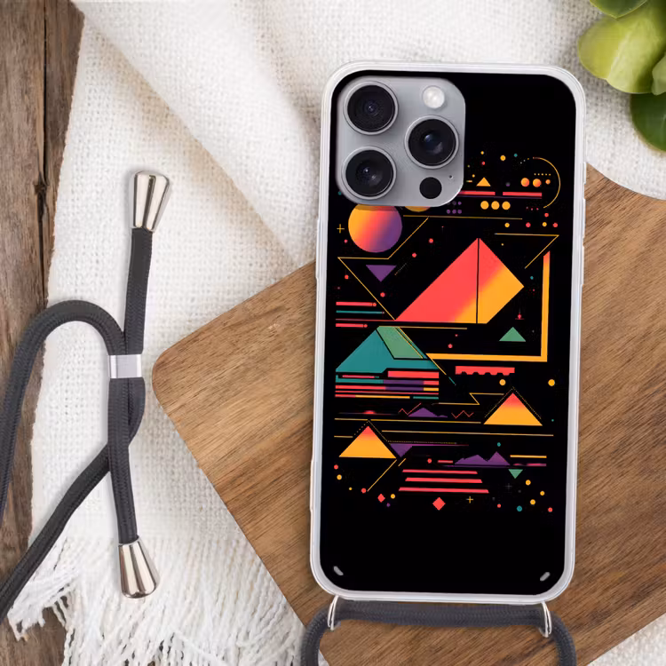 Piramides - Cirkels - Neonkleuren - Geometrisch Hoesje iPhone 16 Pro Max met koord klein -sfeer4