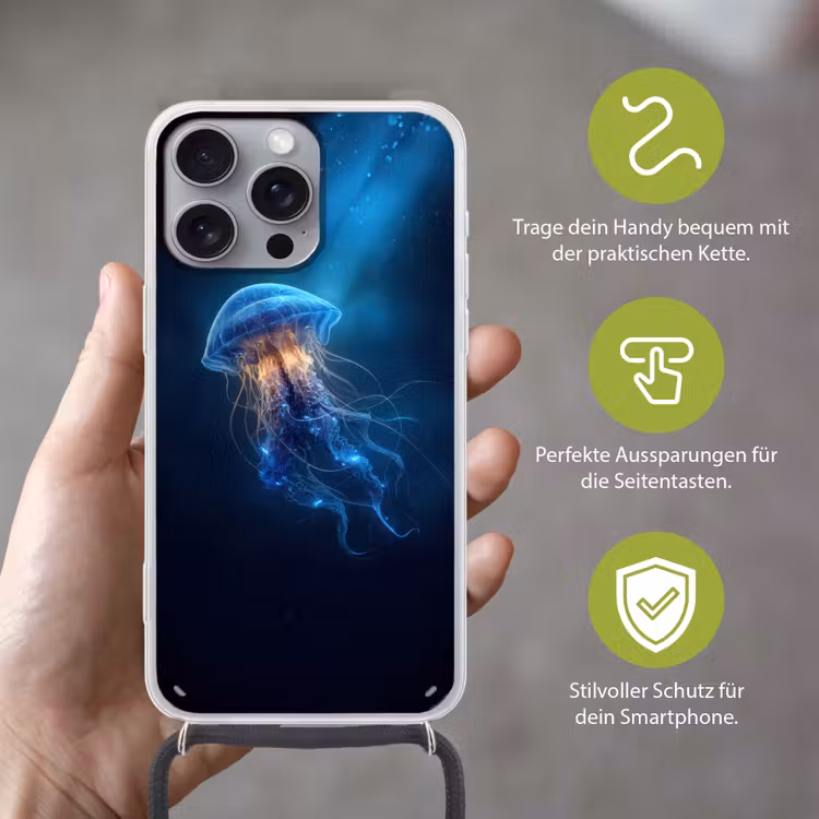 Kwal - Lichtgevend - Tentakels - Blauw Hoesje iPhone 16 Pro Max met koord klein -sfeer2_DE