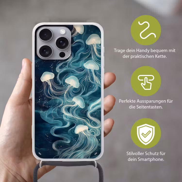 Kwallen - Zee - Wit - Golven Hoesje iPhone 16 Pro Max met koord klein -sfeer2_DE
