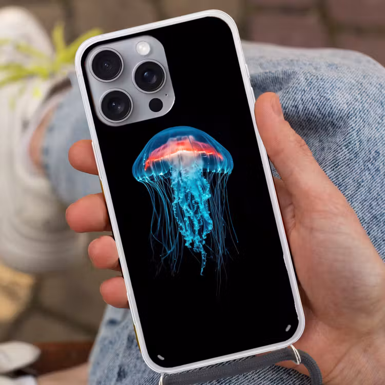 Kwal - Tentakels - Blauw - Licht Hoesje iPhone 16 Pro Max met koord klein -sfeer3