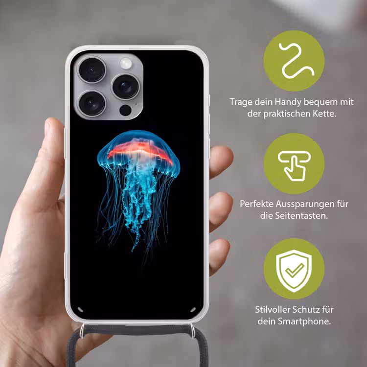Kwal - Tentakels - Blauw - Licht Hoesje iPhone 16 Pro Max met koord klein -sfeer2_DE
