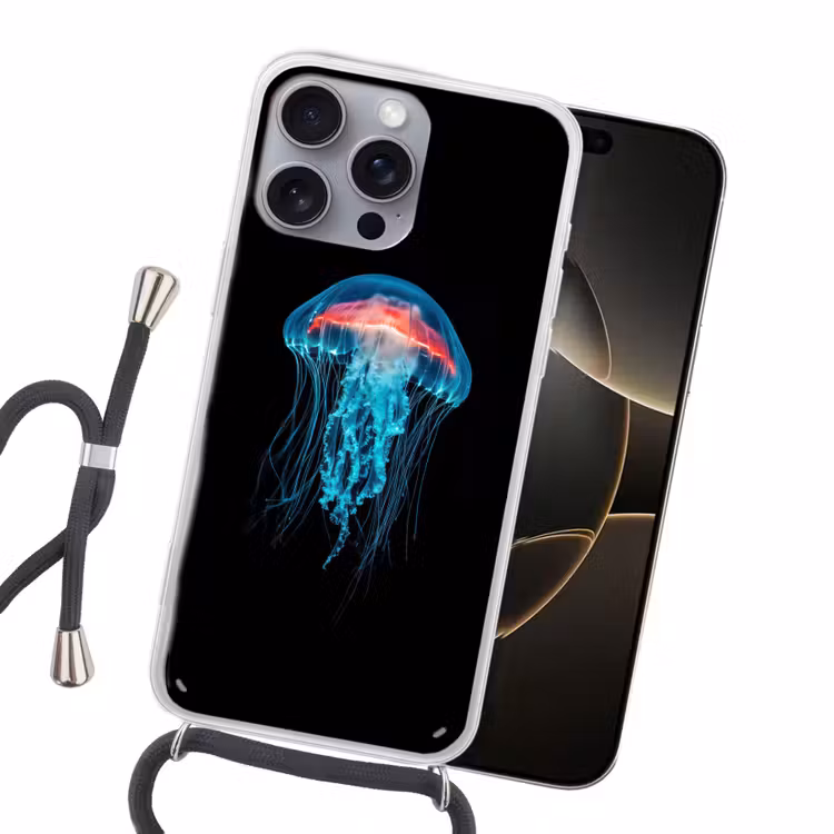 Kwal - Tentakels - Blauw - Licht Hoesje iPhone 16 Pro Max met koord klein -sfeer1