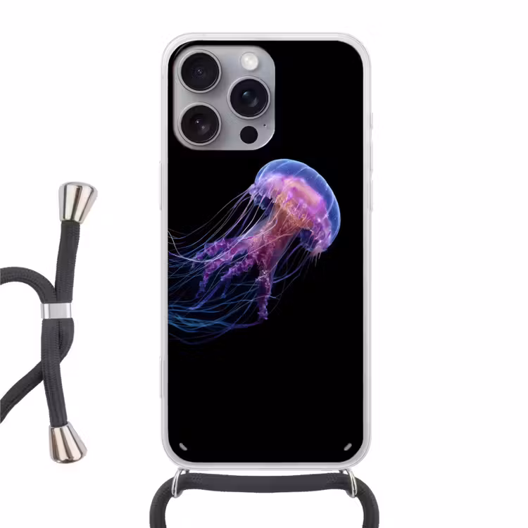 Kwal - Doorzichtig - Roze - Tentakels Hoesje iPhone 16 Pro Max met koord klein -3d