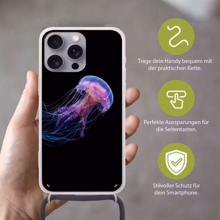 Kwal - Doorzichtig - Roze - Tentakels Hoesje iPhone 16 Pro Max met koord klein -sfeer2_DE