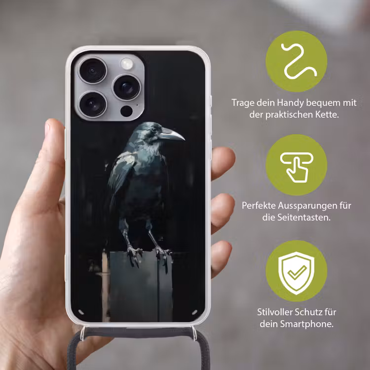 Raaf - Vogels - Zwart Hoesje iPhone 16 Pro Max met koord klein -sfeer2_DE