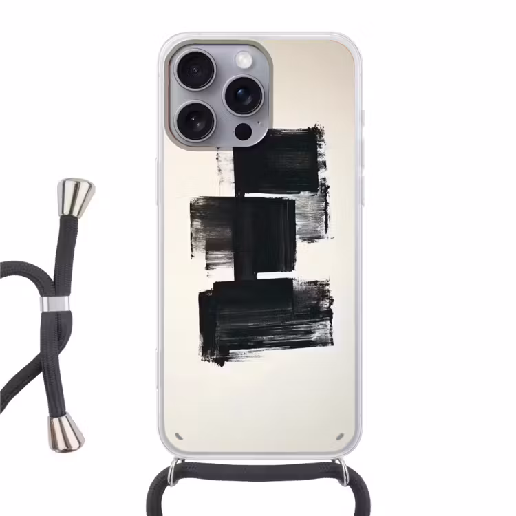 Rechthoeken - Penseelstreken - Abstract - Zwart Hoesje iPhone 16 Pro Max met koord klein -3d
