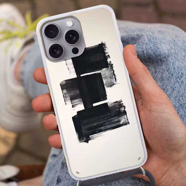 Rechthoeken - Penseelstreken - Abstract - Zwart Hoesje iPhone 16 Pro Max met koord klein -sfeer3