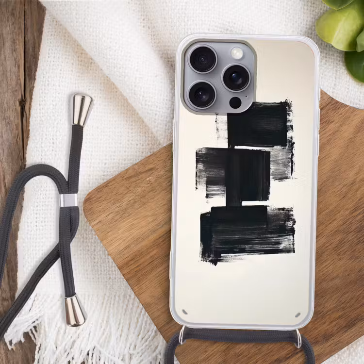 Rechthoeken - Penseelstreken - Abstract - Zwart Hoesje iPhone 16 Pro Max met koord klein -sfeer4