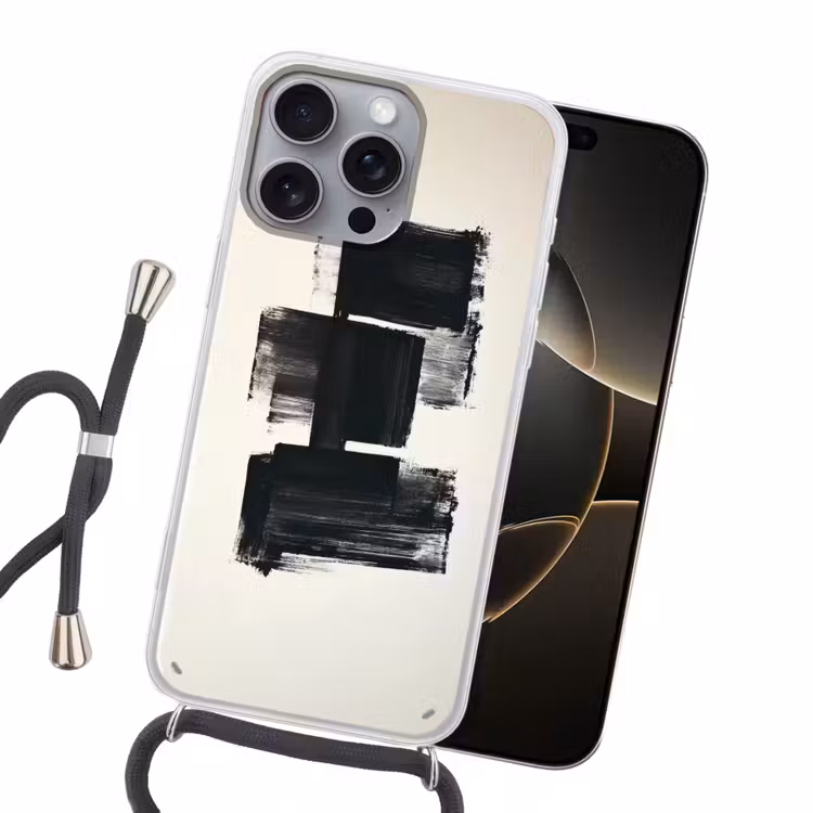 Rechthoeken - Penseelstreken - Abstract - Zwart Hoesje iPhone 16 Pro Max met koord klein -sfeer1