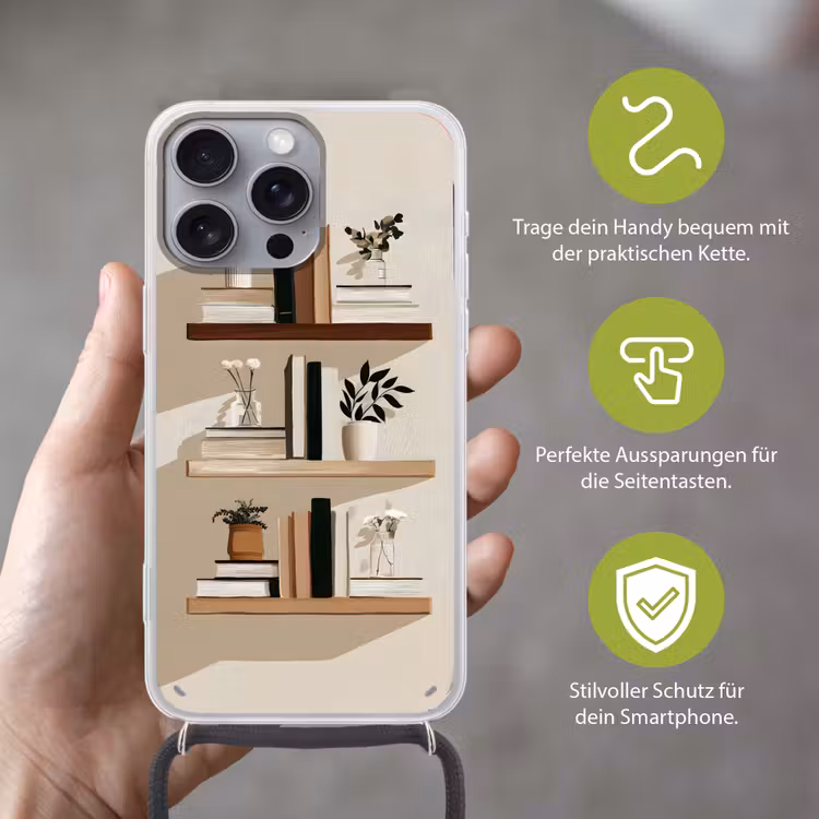 Plankjes - Boeken - Vaasjes - Planten Hoesje iPhone 16 Pro Max met koord klein -sfeer2_DE
