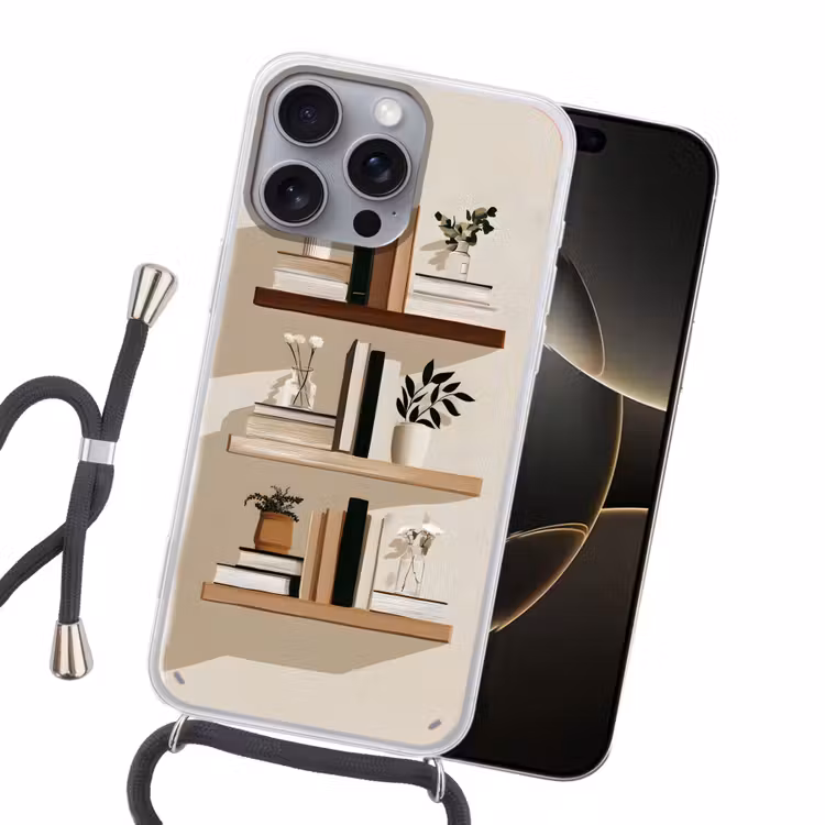 Plankjes - Boeken - Vaasjes - Planten Hoesje iPhone 16 Pro Max met koord klein -sfeer1