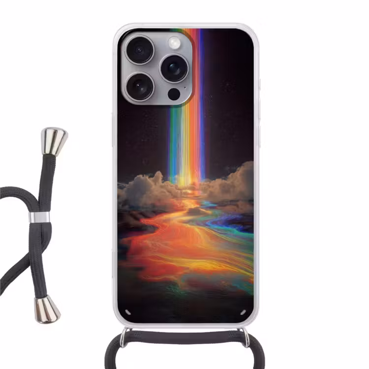 Regenboog - Verticaal - Sterrenhemel - Wolken Hoesje iPhone 16 Pro Max met koord klein -3d