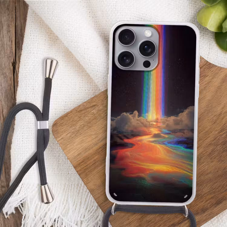 Regenboog - Verticaal - Sterrenhemel - Wolken Hoesje iPhone 16 Pro Max met koord klein -sfeer4