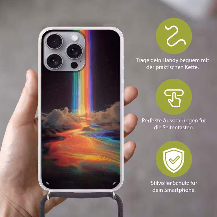 Regenboog - Verticaal - Sterrenhemel - Wolken Hoesje iPhone 16 Pro Max met koord klein -sfeer2_DE