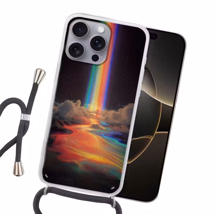 Regenboog - Verticaal - Sterrenhemel - Wolken Hoesje iPhone 16 Pro Max met koord klein -sfeer1