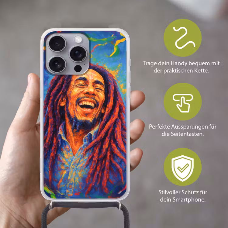 Regenboogkleuren - Man - schilderij Hoesje iPhone 16 Pro Max met koord klein -sfeer2_DE